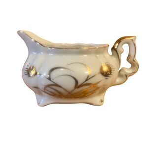 Lefton China Creamer Hand Painted 20120 Gold Wheat Pattern Gold Trim (6885)